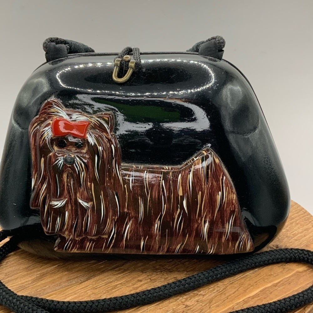Timmy Woods Beverly Hills Vintage Hand Carved Yorkshire Terrier Dog Purse